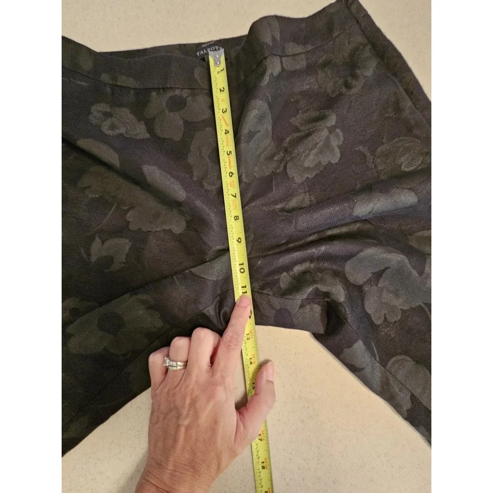 Talbots Heritage Black Floral Jacquard Ankle Pants Side Zip Dress Trousers 10